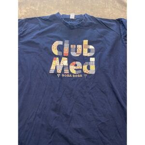 Club Med Bora Bora T-Shirt Large / Extra Large Navy‎ Blue Quilt Patchwork